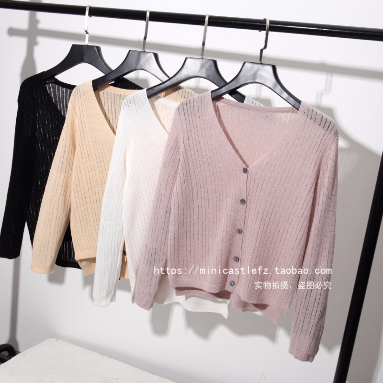 Áo len dệt kim lụa mỏng của phụ nữ áo khoác ngắn mùa xuân và mùa hè V-cổ rắn màu lỏng lẻo chống nắng quần áo áo điều hòa không khí áo khoác len cardigan