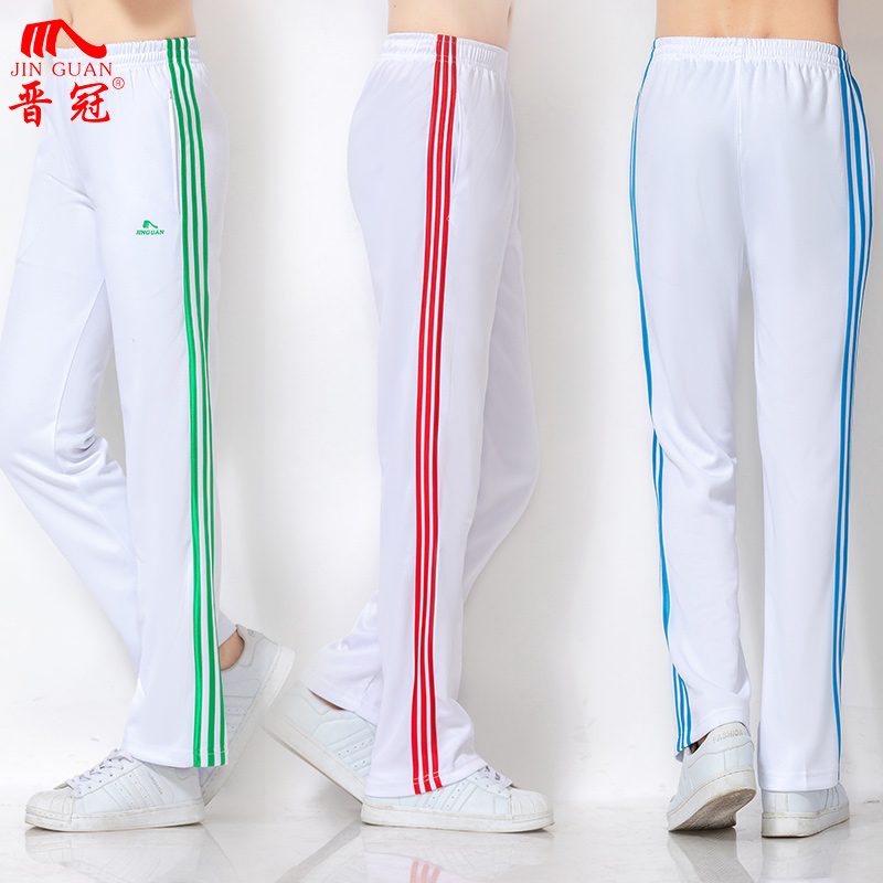 Jin Guan Spring Summer White Group Sports Pants Jiamusi Square Dance Mid Age Large Size Three Bar Long Pants