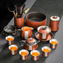 Momofuku Sterling Silver Tea Set 999 Sterling Silver Handmade Purple Sand Lid Bowl Set Tea Tray Health Gift Teapot Teacup Complete Set