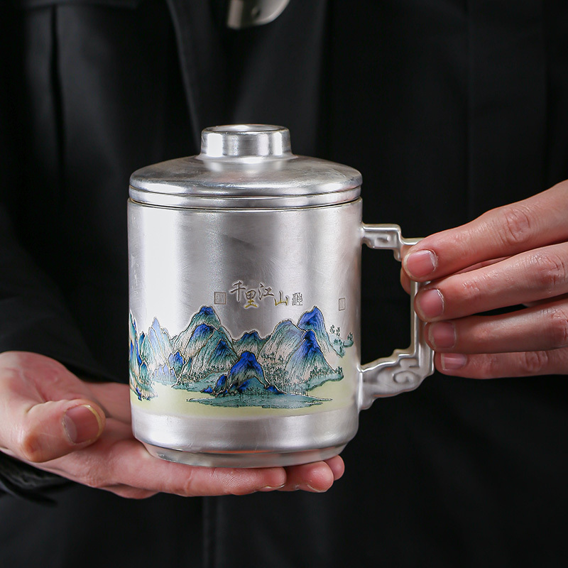 High-End Business Silver Office Cup for Gifting, Tea Brewing, 999 Pure Silver-Plated Cup, Tea-Water Separation, Large Personal Water Cup High-End Business Silver Office Cup for Gifting, Tea Brewing, 999 Pure Silver-Plated Cup, Tea-Water Separation, Large Personal Water Cup