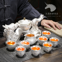 Sterling silver lazy man new kung fu tea set quality office purple sand gilt silver tea brewer silver teapot high-end set gift box