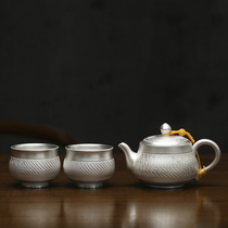 Silver teapot One pot two cups 999 sterling silver tea set kung fu tea cup high-grade gilt silver ball hole filter teapot