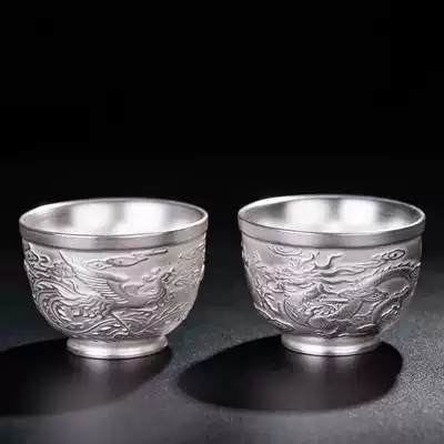 Silver teacup Dragon and Phoenix Tea Cup to Cup kung fu teacup master Single Cup Silver Cup Silver Cup 999 sterling silver liner