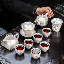 999 Sterling Silver Tea Set Office High Grade Kung Fu Teapot Tea Lid Cup Lid Bowl Gilded Silver Set Gift Box For Home Use