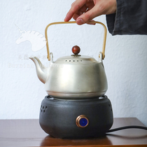 High-grade tea brewer 999 sterling silver pure handmade gilt silver pottery Chinese style household beam side put boiling water teapot large capacity