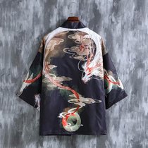 Japanese retro Ukiyo-e dragon robe Chinese style improved Han element Kimono Taoist robe Cardigan loose jacket Feather weaving man