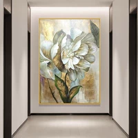 Dafen Village Pure Hand -Painted Oil Painting Gilt Gilt Gold Peony Flower American Light Luxury Hanging Paint