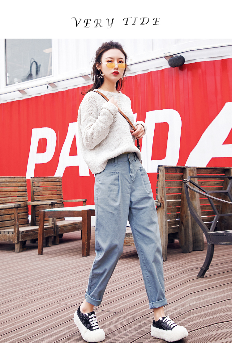 Mùa xuân 2019 mới quần nữ lửng quần bà ngoại lưới đỏ cao eo thon quần nữ đã mỏng 9 quần quần harem - Quần Harem quần ống rộng dài