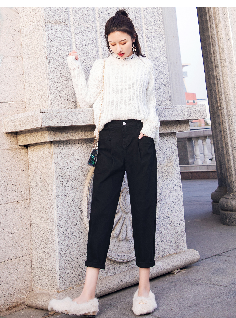Mùa xuân 2019 mới quần nữ lửng quần bà ngoại lưới đỏ cao eo thon quần nữ đã mỏng 9 quần quần harem - Quần Harem quần ống rộng dài