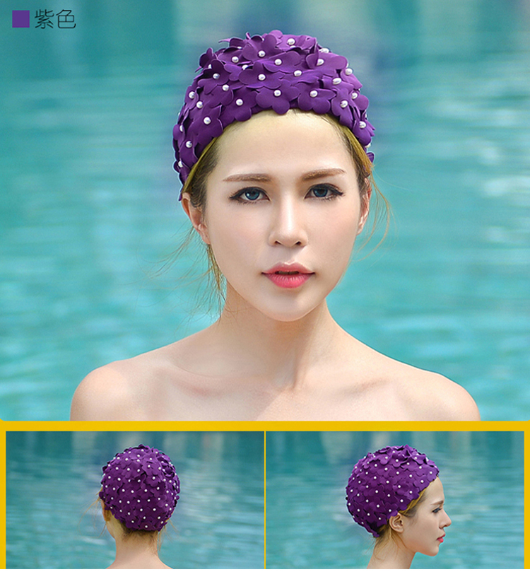 Mũ bơi thời trang cho nữ mũ dài cho người lớn đội mũ bơi để tăng đầu chăm sóc tóc cánh hoa trưởng thành 	mũ bơi nhật