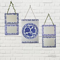 Kindergarten school corridor hanging decoration Chinese wind ring creation blue and white porcelain frame square wooden hanging decoration
