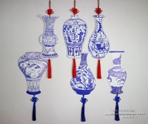 Kindergarten theme wall Chinese style green vase hanging decoration blue and white pattern hanging decoration creative diy theme layout