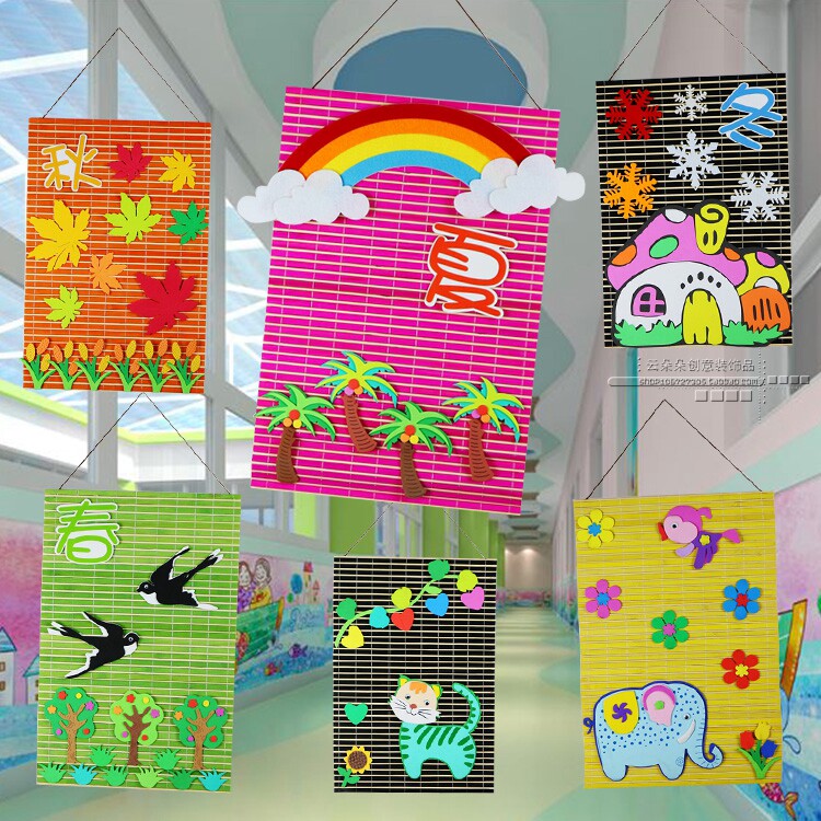 Kindergarten Classroom Wall Placement Decorative Materials Interior Exterior Veranda Bamboo Blinds Bamboo Sign Diy Hanging Paintings Hung Painting
