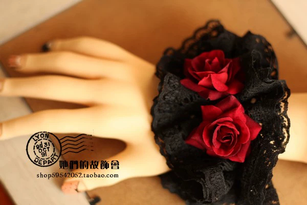 Gothic Lolita Rose Lace Hair Bracelet Handmade Bow Phụ kiện tóc Lolita Tóc Clip LOLITA Mũ nón - Phụ kiện tóc