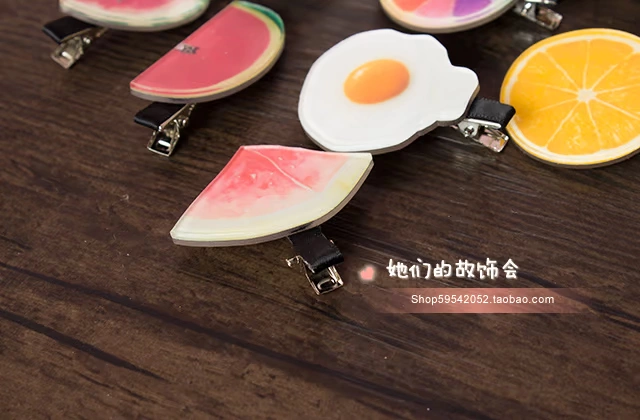 Handmade DIY Acrylic Hair Clip Fruit Side Clip Cô gái mềm mại Phong cách Harajuku Phụ kiện tóc Nhật Bản Mũ cá miệng Clip Omelette - Phụ kiện tóc