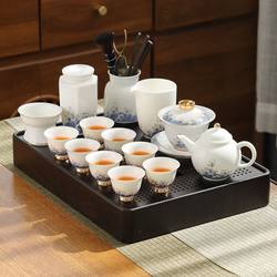 Dehua White Jade Porcelain Kung Fu Tea Set for Home Use, Including Teapot, Gaiwan, Teacups, Complete Set for Entertaining Guests and Drinking Tea, Suitable as a Gift