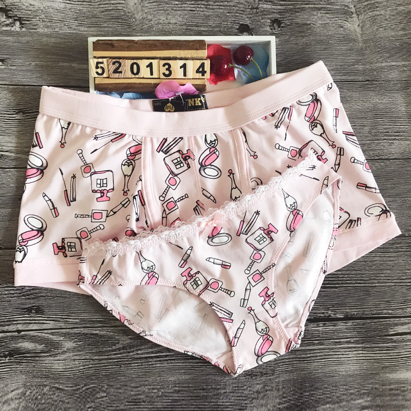 (2 Pack) Pink Sultry Couple Underwear Cotton Cartoon Print Cute Sexy Creative Personality Suit