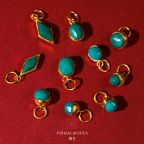 (produced by dust) gold-clad turquoise pendant handmade jewelry turquoise with beads side hanging passion seed accessories