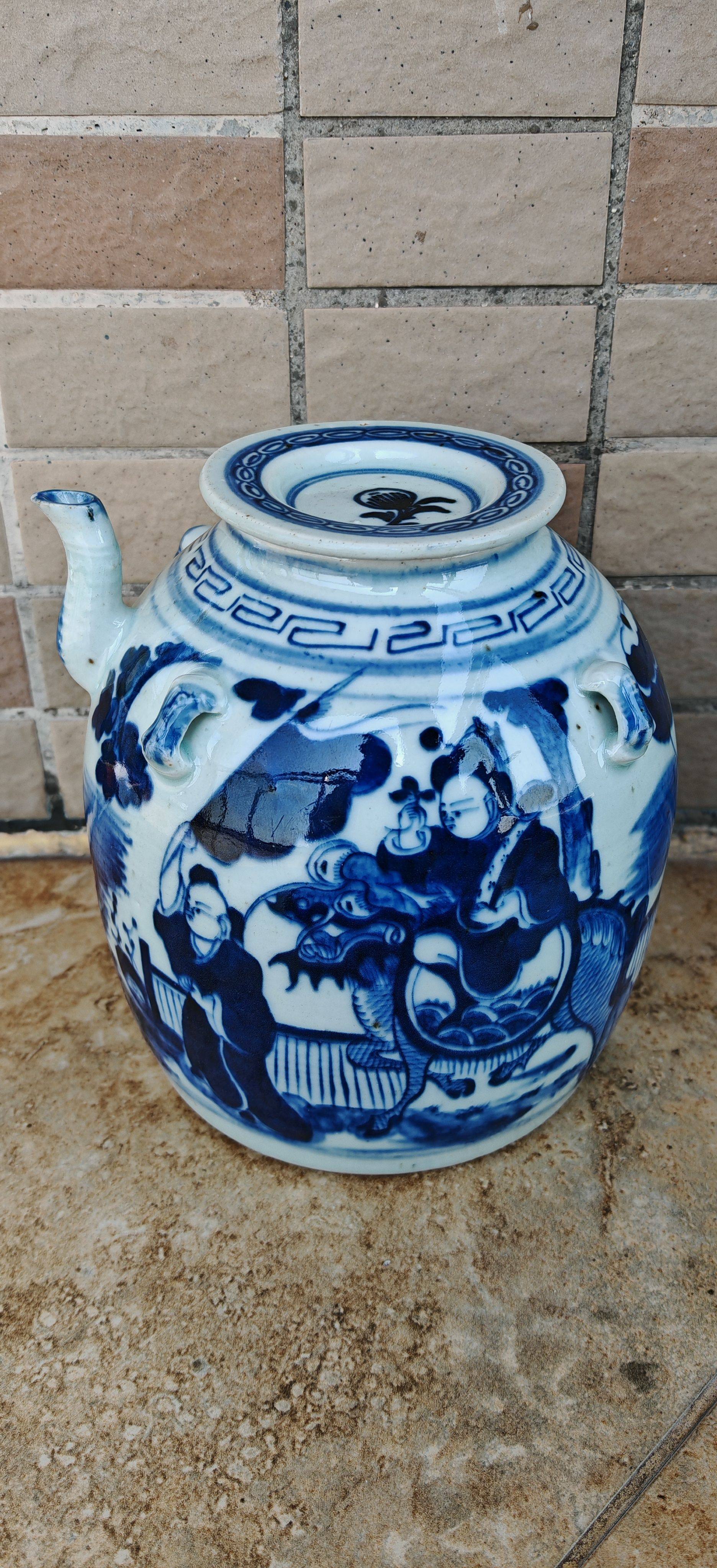 清中期，青花麒麟送子图大壶《完好》 直径17.2cm，足径14.2/-淘宝