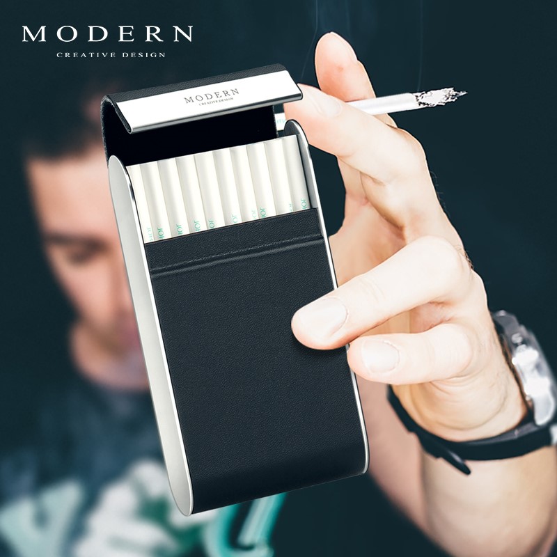 Germany imported leather creative 20 fine cigarette cases ultra-thin men's and women's portable personality stainless steel 16 cigarette sets