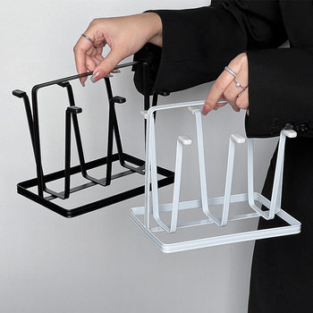 Simple household high-value ins style black and white iron cup holder wooden handle storage rack storage hanger water cup drain rack