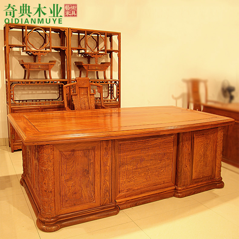 Special price Chinese book house red wood furniture African flowers pear book table and chairs combined multifunctional bogu shelf bookcase bookcase