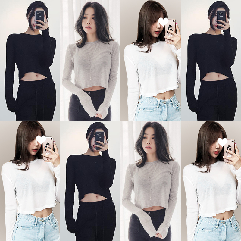 Jazz Dance T-Shirt for Women, Summer and Autumn, Short Style, Revealing Navel, Sexy Top, Long Sleeves, Revealing Belly Button, Sexy Performance Outfit, Jazz