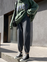 Lamb suede sports pants woman 2020 new autumn and winter plus suede bunches with slim loose casual 100 hitch pants