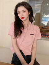 Large size womens short sleeve T-shirt female summer 2021 New polo collar irregular navel fat mm short slim top