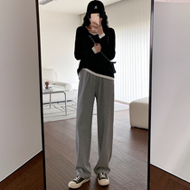 Straight Cylinder Broadlegged Pants Woman 2022 New Summer High waist loose Loose Sense slim Little Grey Casual Sports Pants