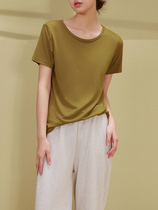 Modale short sleeve t-shirt female summer slim large version loose Korean version ins Chains Chains 100 lap pure color round collar blouses