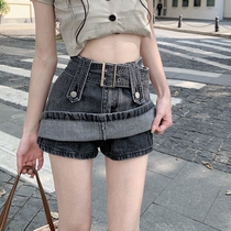 Denim Half Body Dress Sins Surge 2022 New Summer Retro High Waist Swarm With Slim Grey Wrap Hip Shorts