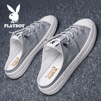 Flowers Playboy Men Shoes Summer Breathable Canvas Board Shoes A Foot Pedal Sloth Half Tug No Heel Cloth Shoes Casual Boomer Shoes