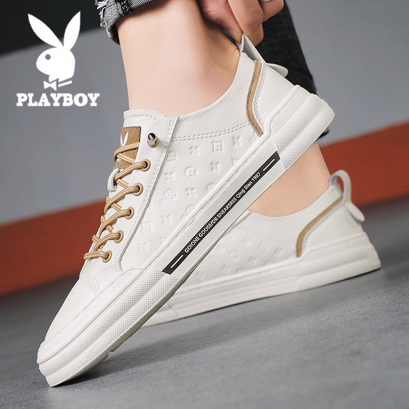Floral Playboy men's shoes Leather Shoes Leather 2022 New summer breathable men's flat-bottomed casual genuine leather board shoes 100 hitch