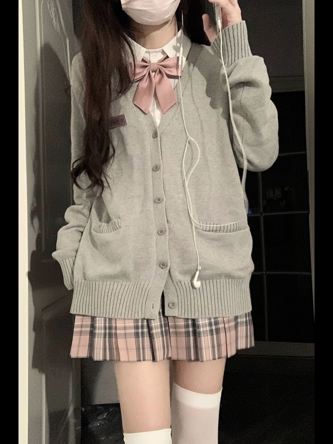 Осенне-зимний костюм JK uniform с ограниченным тиражом на День святого Валентина, японский кардиган, свитер, серо-розовая плиссированная юбка, костюм в стиле колледжа Изображение 1