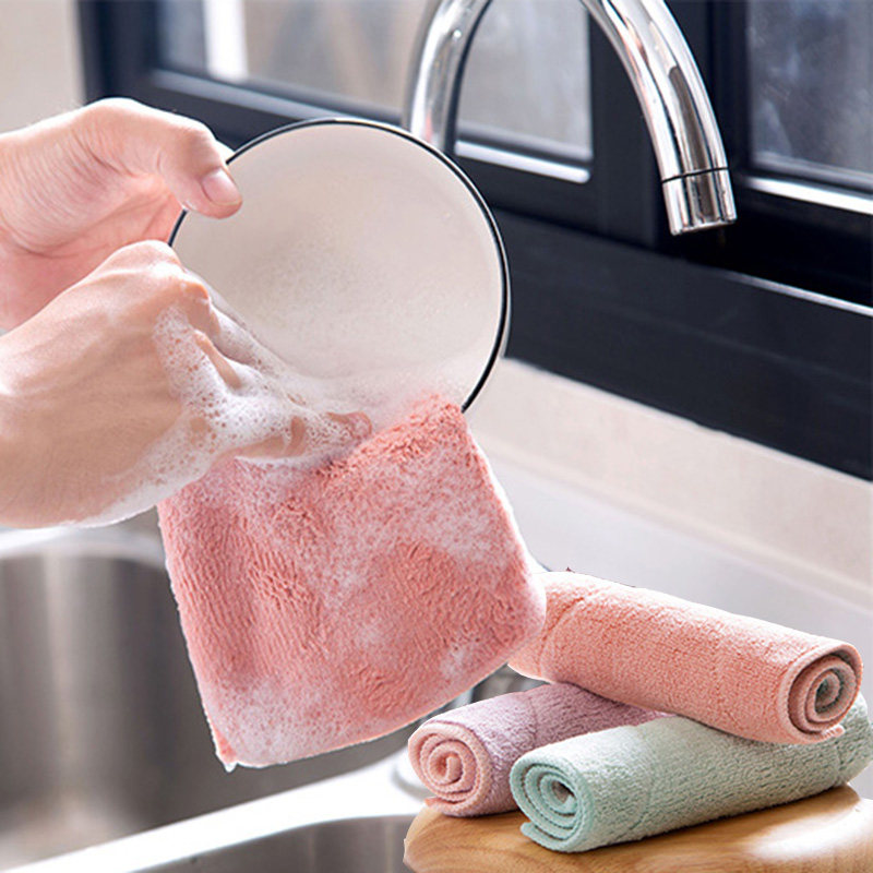 5 packs of thickened water-absorbing dishcloths, tablecloths, towels, scouring pads, kitchen, oil-free, lint-free cleaning rags