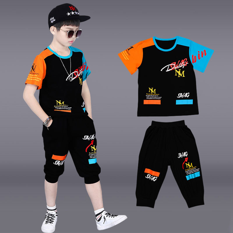 Children's Clothing Boys' Summer Short-Sleeved T-Shirt 2026 New Pure Cotton Kidsren's Suit Handsome Clothes Baby Boy's Three-Quarter Pants