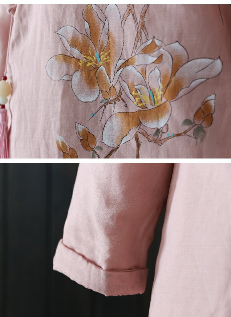 Trung Quốc cotton và tấm vải lanh khóa in dày áo choàng sửa đổi quốc gia đứng cổ áo lỏng lẻo bông mỏng vải bông Zen quần áo phụ nữ - Bông áo phao nữ 2020