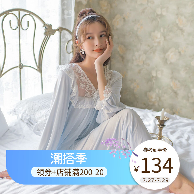 Yerle Sleepwear Woman Spring Autumn 2022 New Pure Cotton Lace Long Sleeve Suit Sweet Princess Home Conserved Winter