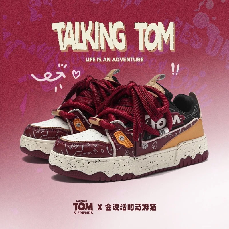 Talking Tom Cat Burgundy Loafers Spring/Summer New Thick-Soled Sneakers Niche ins Couple Sneakers