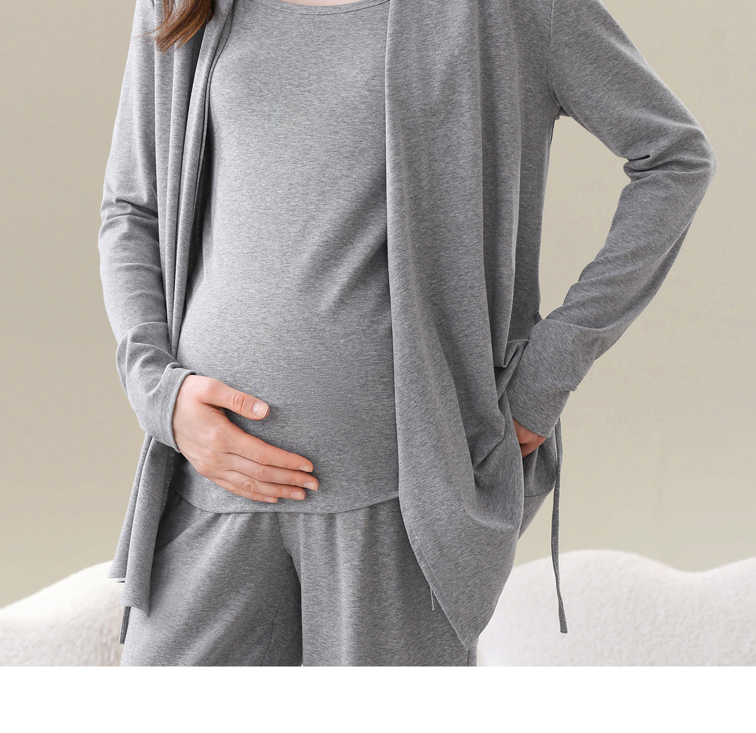 Maternity Pajamas with Breast Pads, Modal Nursing Sleepwear, Postpartum Breastfeeding Mother and Baby Loungewear Set — 31