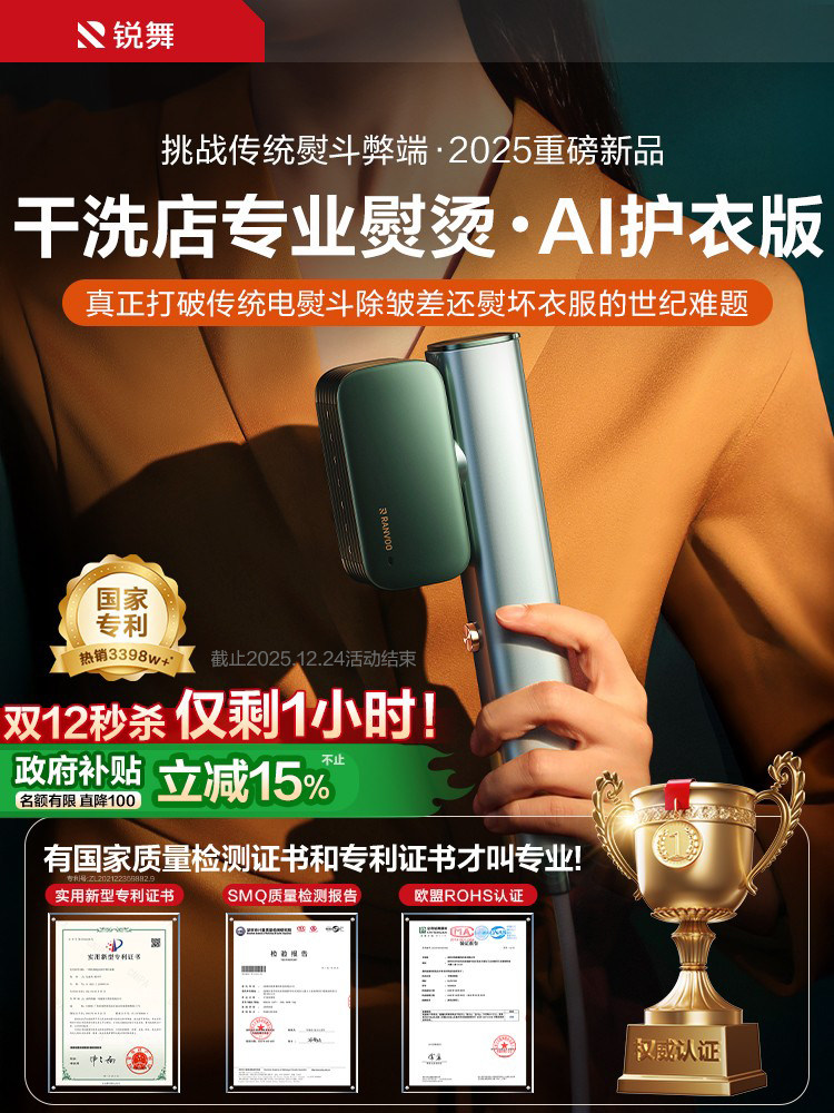 Ruiwu Handheld Garment Steamer, Small Household Ironing Machine, Portable Steam Electric Iron, Travel Essential for Clothes, Silk