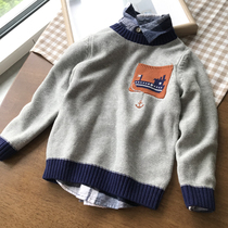 This contrast color is very toned boys  anchor gray sweater 100-160 middle and large childrens round neck sweater