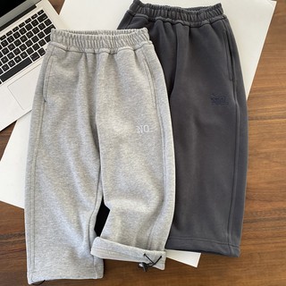 一条过冬贴身舒适~宽松加绒运动裤 男童纯色松紧腰带一体绒镰刀裤