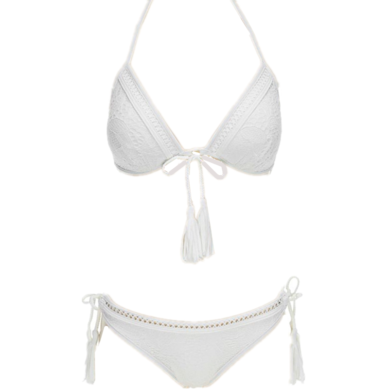 White swimsuit female sexy size chest strap triangle bikini split net red hot spring vacation swimsuit female