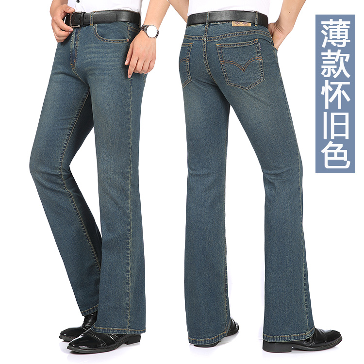 Mùa xuân và mùa hè phần mỏng nam eo micro-horn jeans stretch slim quần pháo sáng denim micro-chuông quần