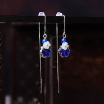 Hipster earrings long cloisonne earrings ancient wind small earrings exquisite sterling silver ear chain Super fairy National style earrings