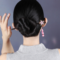 National style hair hairpin ancient wind Wood hairpin powder jade classical trick peach flower hair ornaments tassel step shake lady costume headdress