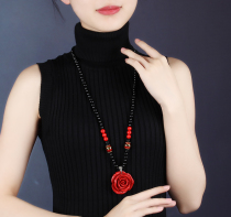 Ethnic style pendant vintage necklace long female Joker accessories sweater chain rose pendant chain decorations winter