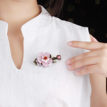 Retro Peach Blossom Brooch Lady National Style Corsage Pin Jacket Coat Temperament Flower Antique Accessories Autumn and Winter